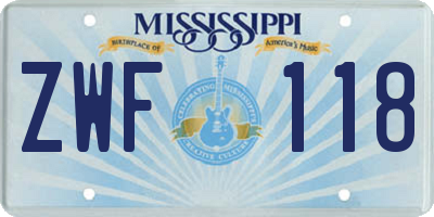 MS license plate ZWF118