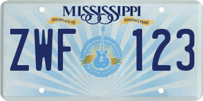 MS license plate ZWF123