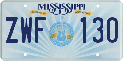 MS license plate ZWF130