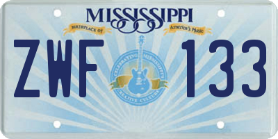 MS license plate ZWF133