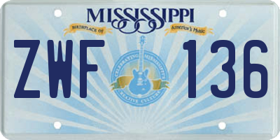 MS license plate ZWF136