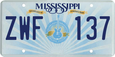 MS license plate ZWF137