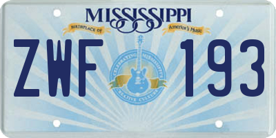 MS license plate ZWF193