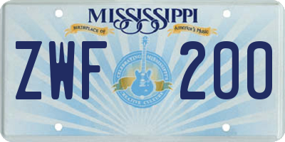 MS license plate ZWF200