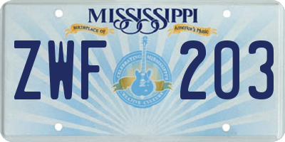 MS license plate ZWF203