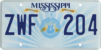 MS license plate ZWF204