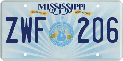 MS license plate ZWF206