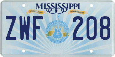 MS license plate ZWF208