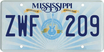 MS license plate ZWF209