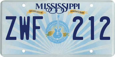 MS license plate ZWF212