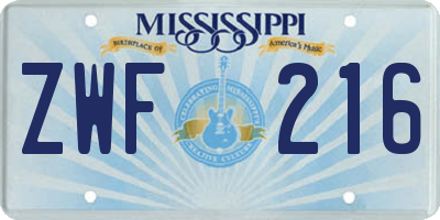 MS license plate ZWF216