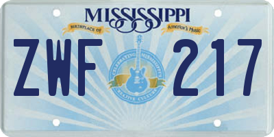 MS license plate ZWF217