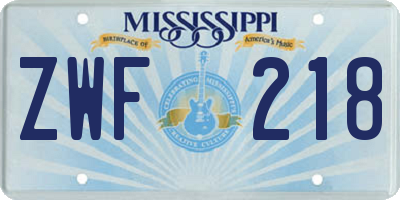 MS license plate ZWF218