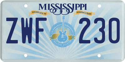 MS license plate ZWF230