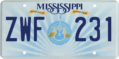 MS license plate ZWF231