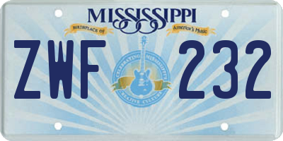 MS license plate ZWF232