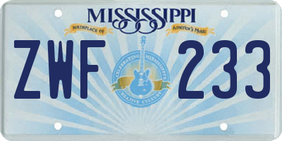 MS license plate ZWF233