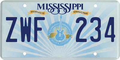 MS license plate ZWF234