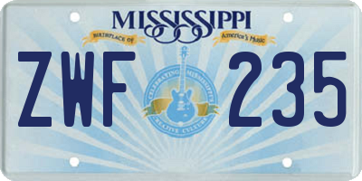 MS license plate ZWF235