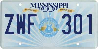 MS license plate ZWF301