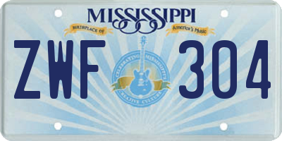 MS license plate ZWF304