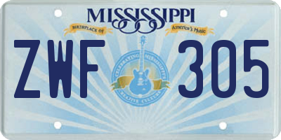 MS license plate ZWF305