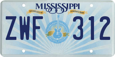 MS license plate ZWF312