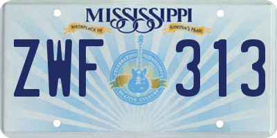 MS license plate ZWF313