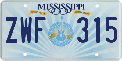 MS license plate ZWF315