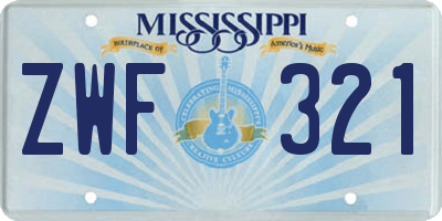 MS license plate ZWF321
