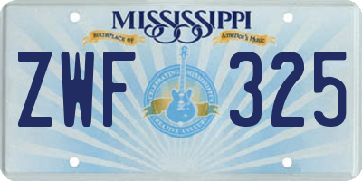 MS license plate ZWF325