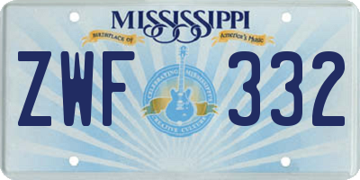 MS license plate ZWF332