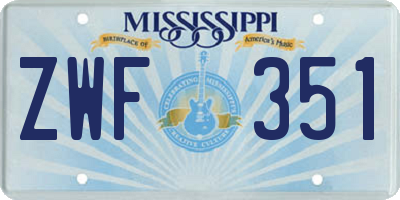 MS license plate ZWF351