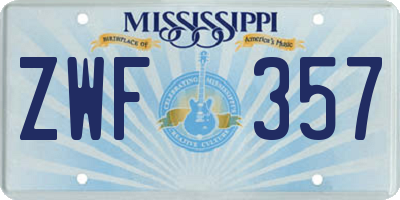 MS license plate ZWF357