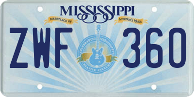 MS license plate ZWF360