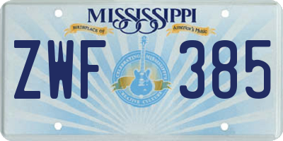 MS license plate ZWF385