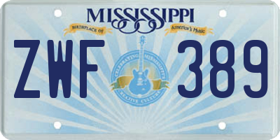 MS license plate ZWF389