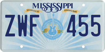 MS license plate ZWF455