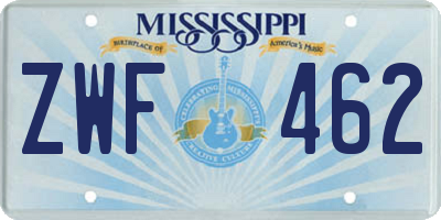 MS license plate ZWF462