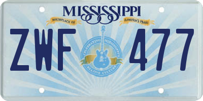 MS license plate ZWF477