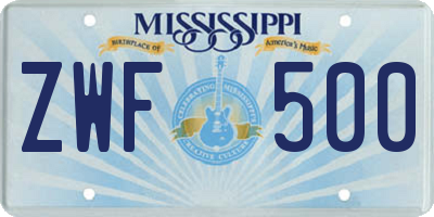 MS license plate ZWF500