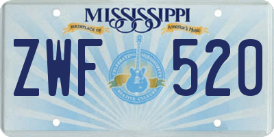 MS license plate ZWF520