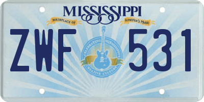 MS license plate ZWF531