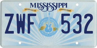 MS license plate ZWF532