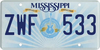 MS license plate ZWF533