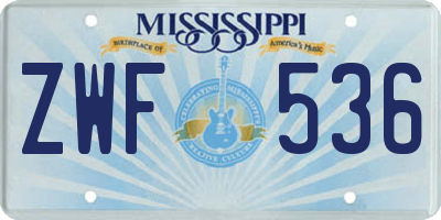 MS license plate ZWF536