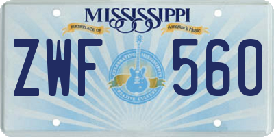 MS license plate ZWF560