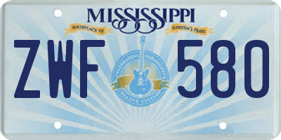 MS license plate ZWF580