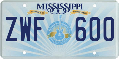 MS license plate ZWF600