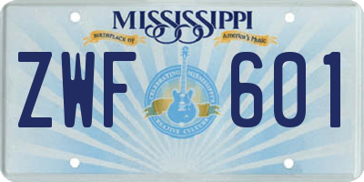 MS license plate ZWF601
